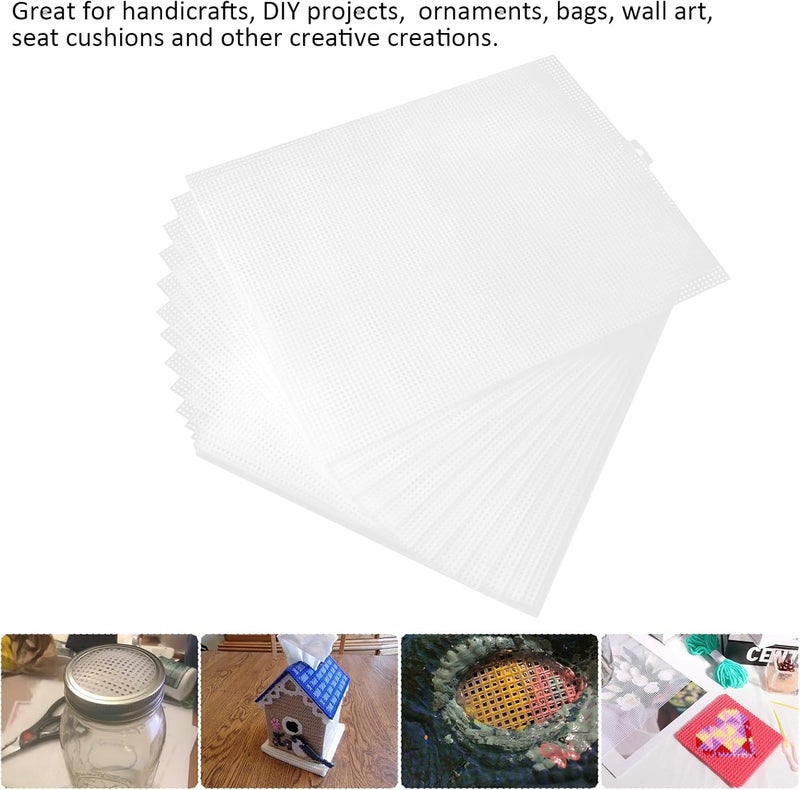 ALISWAT 20 Pieces 7 Count Plastic Canvas Sheets for Embroidery, 10.2 x 13 Inch 7 Mesh Plastic Canvas Sheet, Plastic Mesh, White Eye Mesh for Acrylic Yarn Crafting, Knit Crochet Projects and Make Aquarium - Image 4